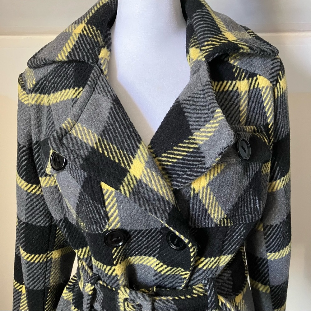 B Mosa Gray & Yellow Plaid Womens Peacoat size Medium - Picture 5 of 7